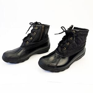 Sperry Black Waterproof Rubber Nylon Quilted Lace Up Gulf Duck Fleece Boots 7M